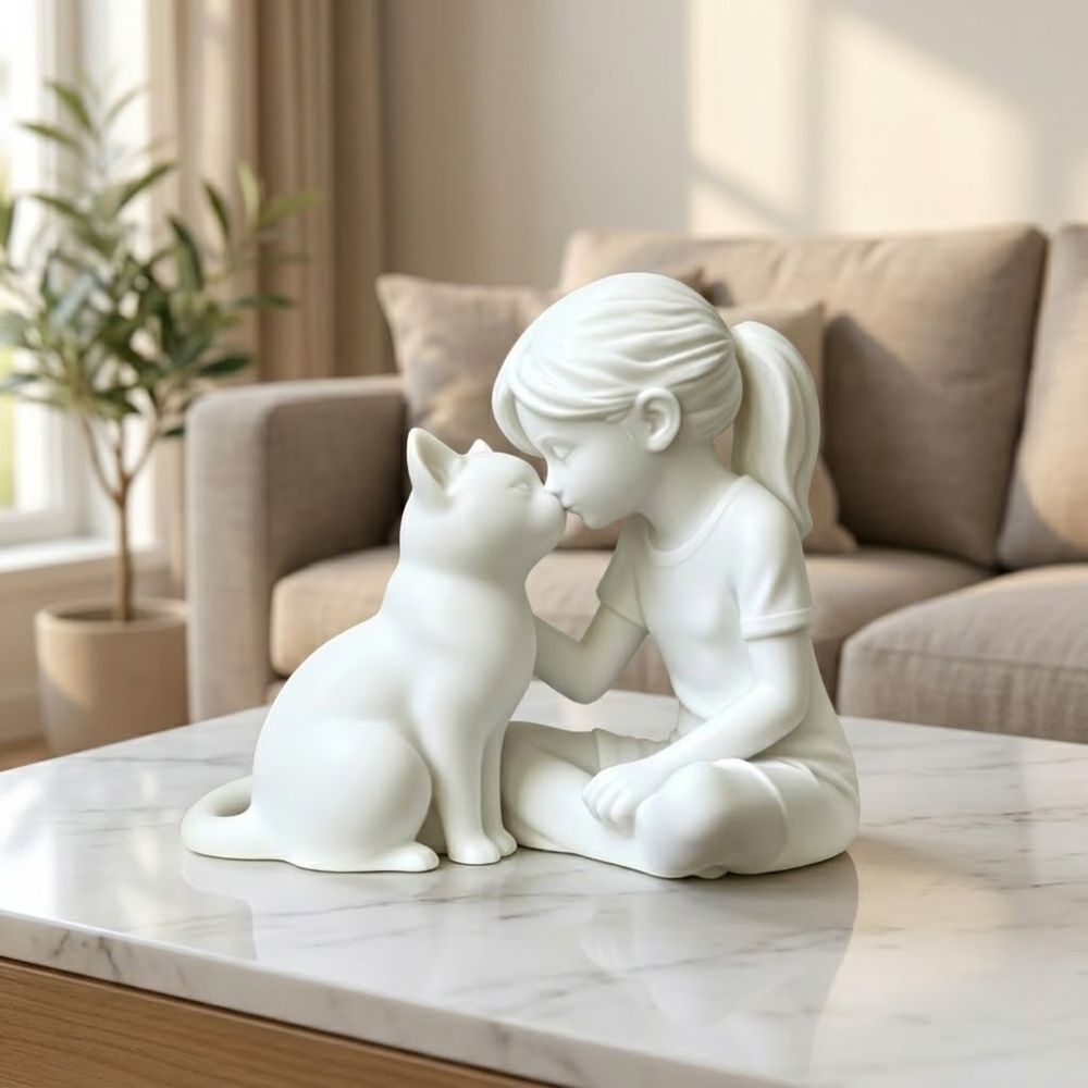 3D 프린팅된 소녀와 고양이 조각상 독특한 플라스틱 소 - 3D Printing Mockup 리뷰 및 가격