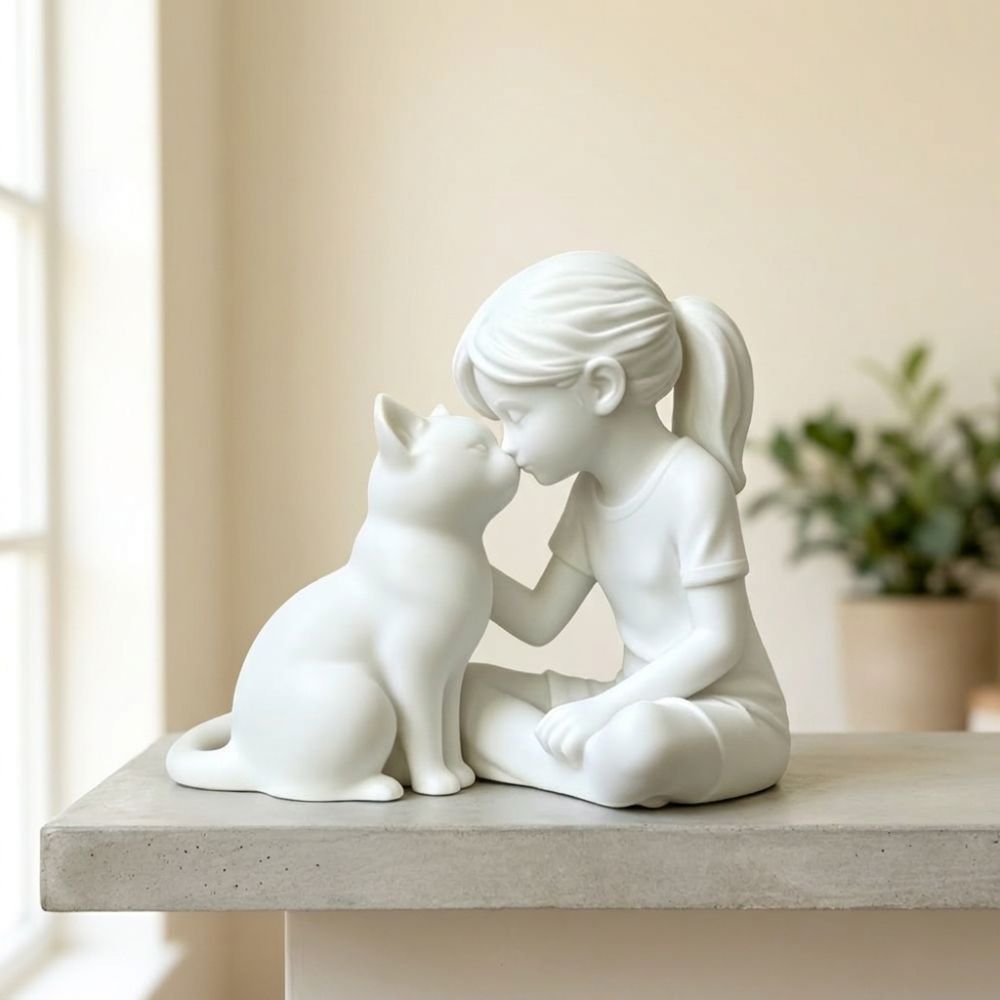 3D 프린팅된 소녀와 고양이 조각상 독특한 플라스틱 소 - 3D Printing Mockup 리뷰 및 가격