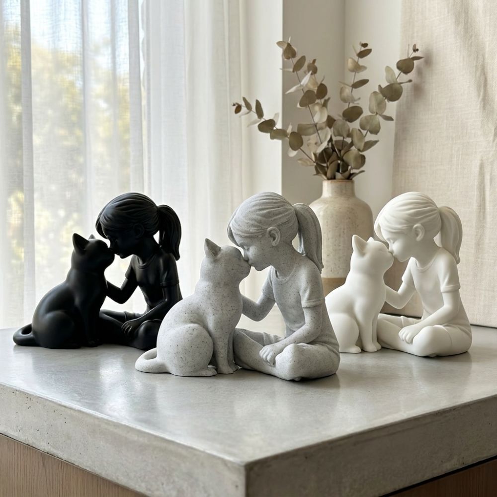 3D 프린팅된 소녀와 고양이 조각상 독특한 플라스틱 소 - 3D Printing Mockup 리뷰 및 가격