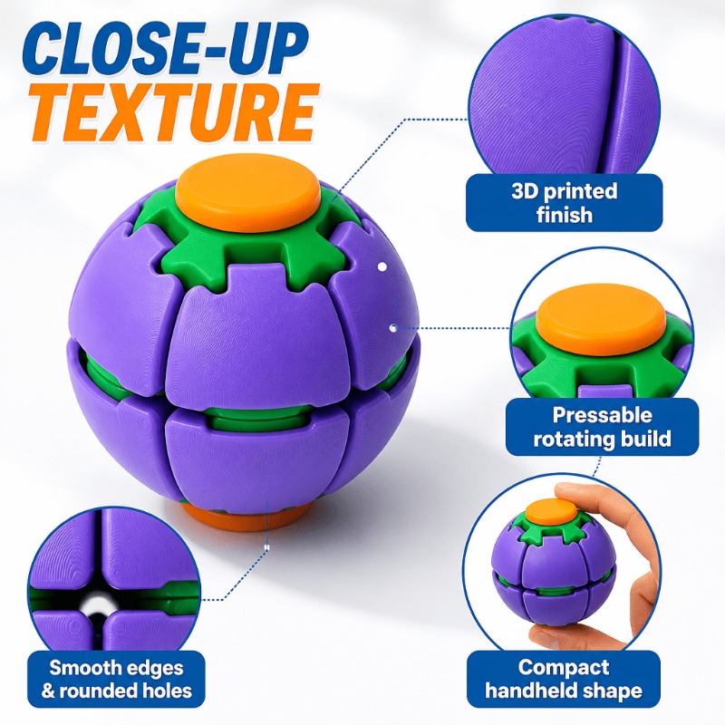 3D 프린팅된 피젯 스피너 볼, 누르고 돌리는 스트레스 - 3D Printing Jobs 리뷰 및 가격